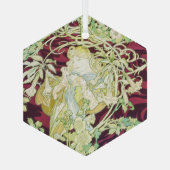 Femme à marguerite - Mucha textielpaneelrepro Glas Ornament (Achterkant)