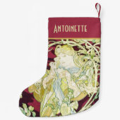 Femme à marguerite - Mucha textielpaneelrepro Kleine Kerstsok (Achterkant)