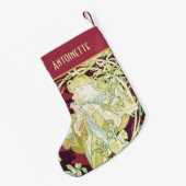 Femme à marguerite - Mucha textielpaneelrepro Kleine Kerstsok (Achterkant (Hangend))