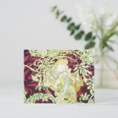 Femme à marguerite - Mucha-textielrepro kerst Feestdagenkaart (Staand voorkant)