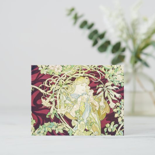Femme à marguerite - Mucha-textielrepro kerst Feestdagenkaart (Staand voorkant)