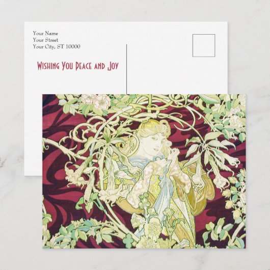 Femme à marguerite - Mucha-textielrepro kerst Feestdagenkaart (Voorkant / Achterkant)