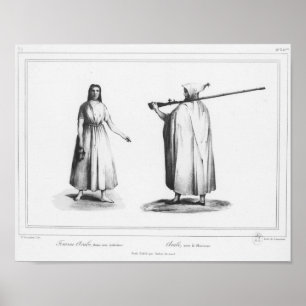 Femme et homme arabe, avec bournous poster