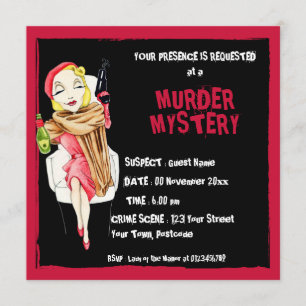 Femme Fatale Black Murder Mystery Invitation Kaart