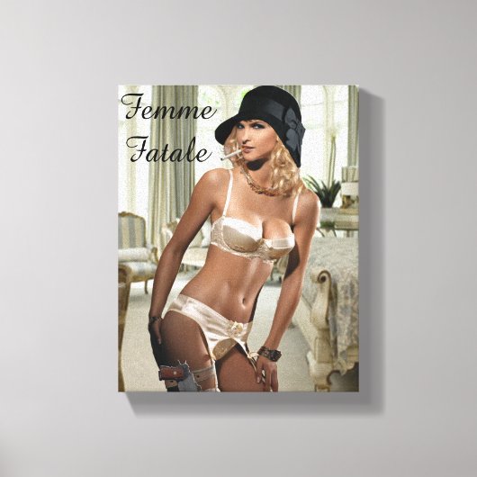 Femme Fatale Diva uit 1920 - Roken en Pistolen Canvas Afdruk (Voorkant)