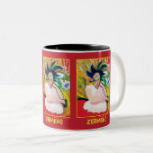 "Femme Fauve" (wraparound) door Zermeno Tweekleurige Koffiemok (Voorkant rechts)