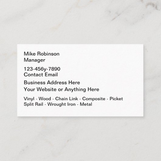 Fence Repair And Replacement Visitekaartje (Achterkant)