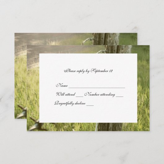 Fencepost, Barbed Wire Rustic rsvp met envelop (Voorkant / Achterkant)