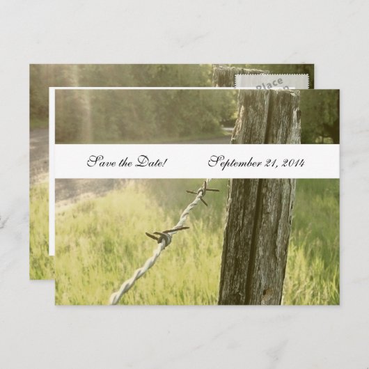 Fencepost Barbed Wire Rustic Save the Date Aankondigingskaart (Voorkant / Achterkant)