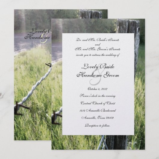 Fencepost en Barbed Wire Rustic Wedding Kaart (Voorkant / Achterkant)