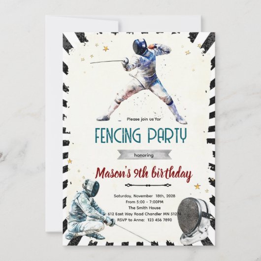 Fencing Birthday party Invitation Kaart (Voorkant)
