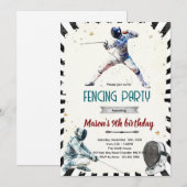 Fencing Birthday party Invitation Kaart (Voorkant / Achterkant)