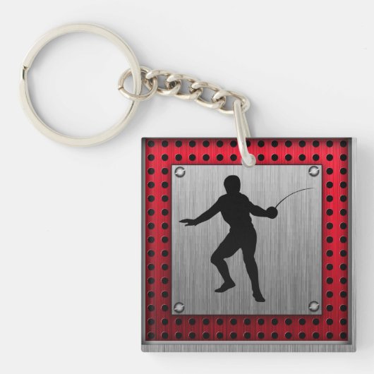 Fencing Silhouette, geborsteld metaal Sleutelhanger (Voorkant)