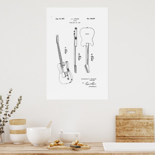 Fender telecaster gitaar  patent muur kunst poster (Keuken)