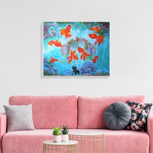 Feng shui 9 gouden vis kunst schilderij voor rijkd canvas afdruk (Insitu (Woonkamer))