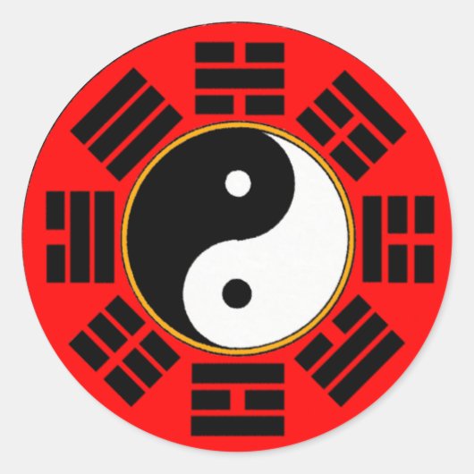 Feng Shui Bagua Trigram Yin Yang Ronde Sticker (Voorkant)