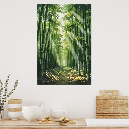Feng Shui Bamboo Waterverf Schilderij Poster (Keuken)