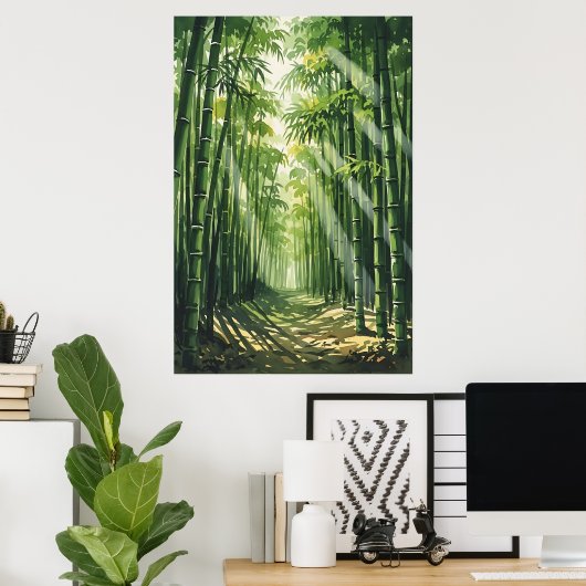 Feng Shui Bamboo Waterverf Schilderij Poster (Thuiskantoor)