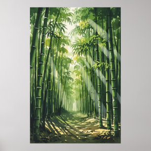 Feng Shui Bamboo Waterverf Schilderij Poster