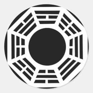 Feng shui bescherming, baguia spiegel, tai chi, en ronde sticker