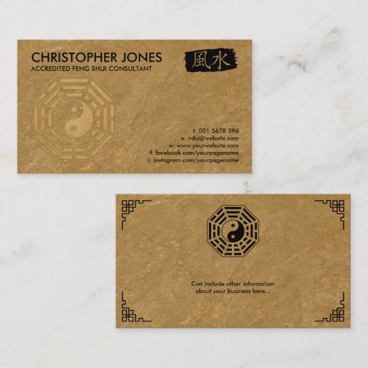 Feng Shui Calligraphy Symbol and Bagua Visitekaartje (Voorkant / Achterkant)