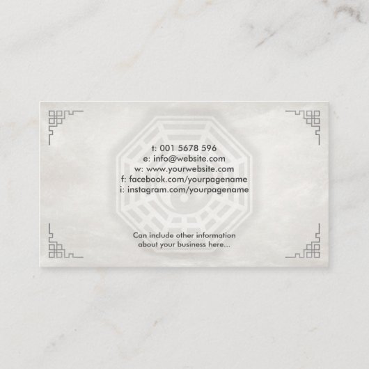 Feng Shui Calligraphy Symbol Waterverf landschap Visitekaartje (Achterkant)