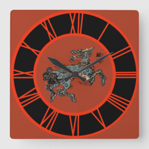 Feng Shui Chinese Qilin Rode Cijfers Vierkante Klok