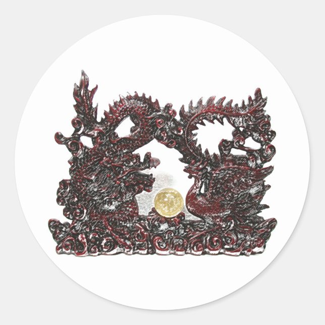 Feng Shui Dragon & Phoenix Ronde Sticker (Voorkant)