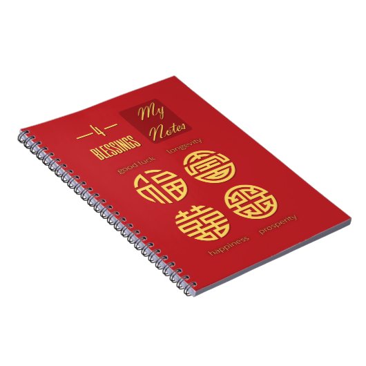 Feng Shui - Four Blessings Red Notitieboek (Rechterzijde)