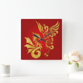 Feng Shui Golden Phoenix & Dragon Clock - red Vierkante Klok (Huis)
