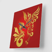 Feng Shui Golden Phoenix & Dragon Clock - red Vierkante Klok (Hoek)