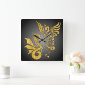 Feng Shui Golden Phoenix & Dragon Clock - zwart Vierkante Klok (Huis)