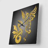 Feng Shui Golden Phoenix & Dragon Clock - zwart Vierkante Klok (Hoek)