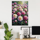 Feng Shui Peony olieverfschilderij - Overvloedige Poster (Thuiskantoor)
