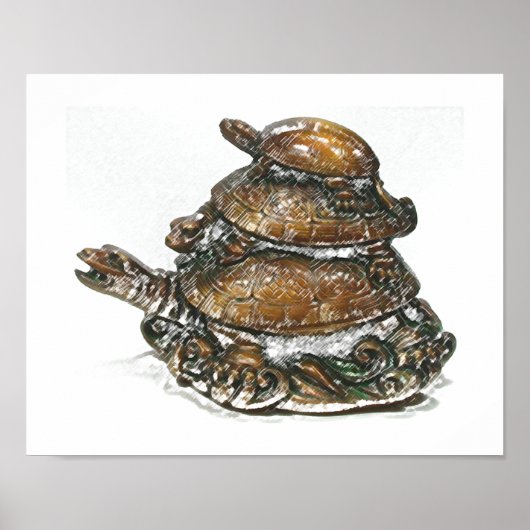 Feng Shui Triple Turtle - Gold Poster (Voorkant)