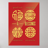 Feng Shui Wall Art - Red four Good Luck Symbols Poster (Voorkant)