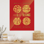 Feng Shui Wall Art - Red Vier zegeningen Poster (Keuken)