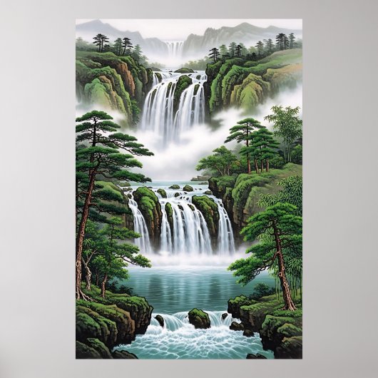 Feng Shui Waterval Schilderij – Wealth Flow Poster (Voorkant)