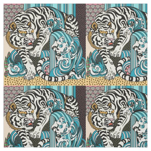 Feng Shui White Tiger Fabric Stof (Swatch)