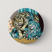 Feng Shui White Tiger Ronde Button 5,7 Cm (Voorkant)