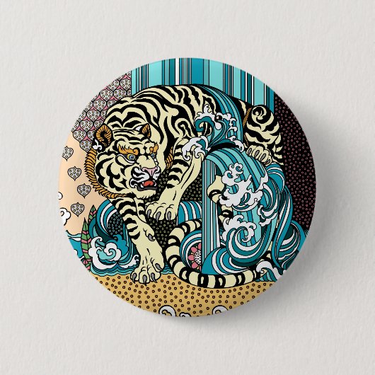 Feng Shui White Tiger Ronde Button 5,7 Cm (Voorkant)