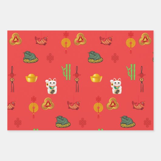 Fengshui Good Luck, Money and Abundance Symbols Inpakpapier Vel (Voorkant 3)