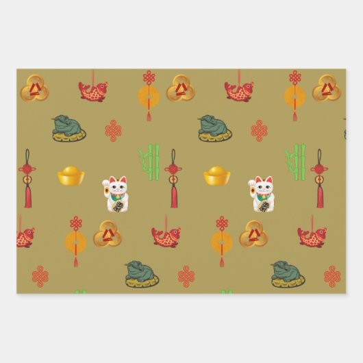 Fengshui Good Luck, Money and Abundance Symbols Inpakpapier Vel (Voorkant 2)