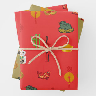 Fengshui Good Luck, Money and Abundance Symbols Inpakpapier Vel