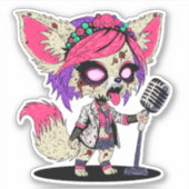 Fennec Fox 80s Pop Star Zombie Sticker (Voorkant)