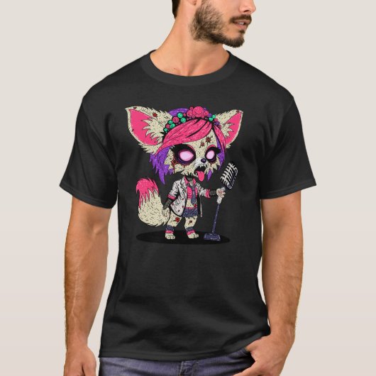 Fennec Fox 80s Pop Star Zombie T-shirt (Voorkant)