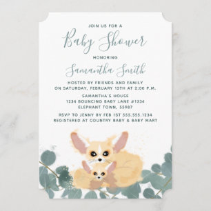 Fennec Fox Baby shower Waterverf Greenery Kaart