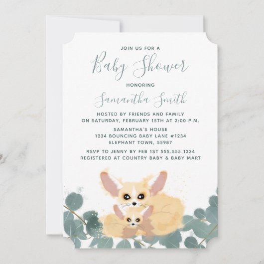 Fennec Fox Baby shower Waterverf groen Kaart (Voorkant)