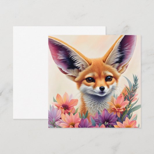 Fennec Fox Bloemenkunst Kaart (Voorkant / Achterkant)