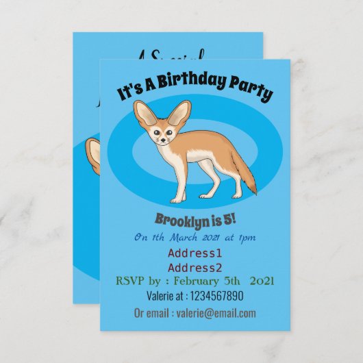 Fennec fox cartoon afbeelding kaart (Voorkant / Achterkant)